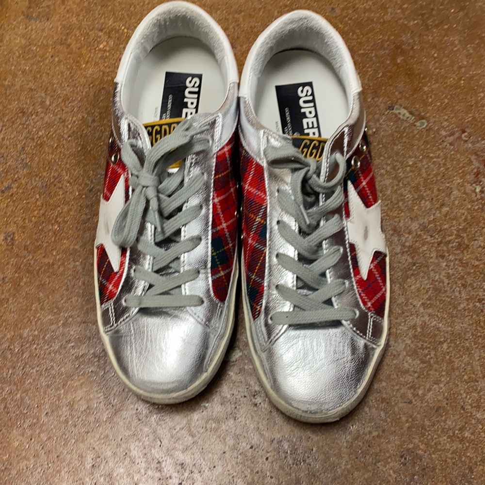 Golden goose red plaid sneakers